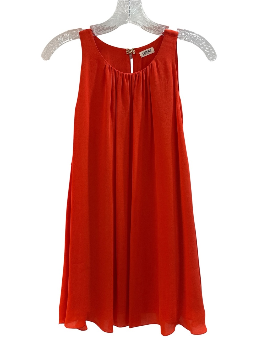 L'AGENCE Poppy Red 100% Silk Pleated Halter Tank Top Size 10